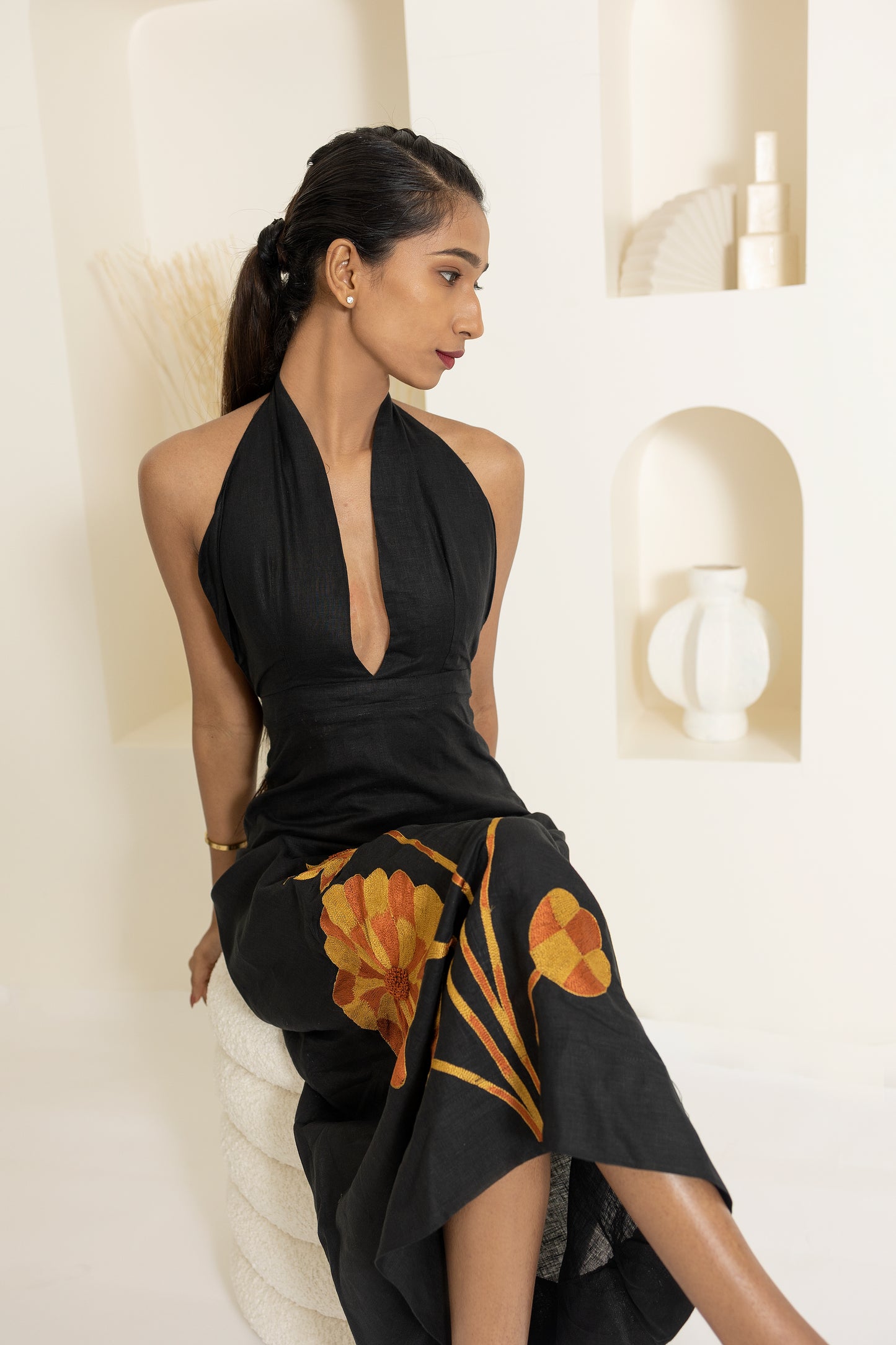deep v neck with hand embroidery