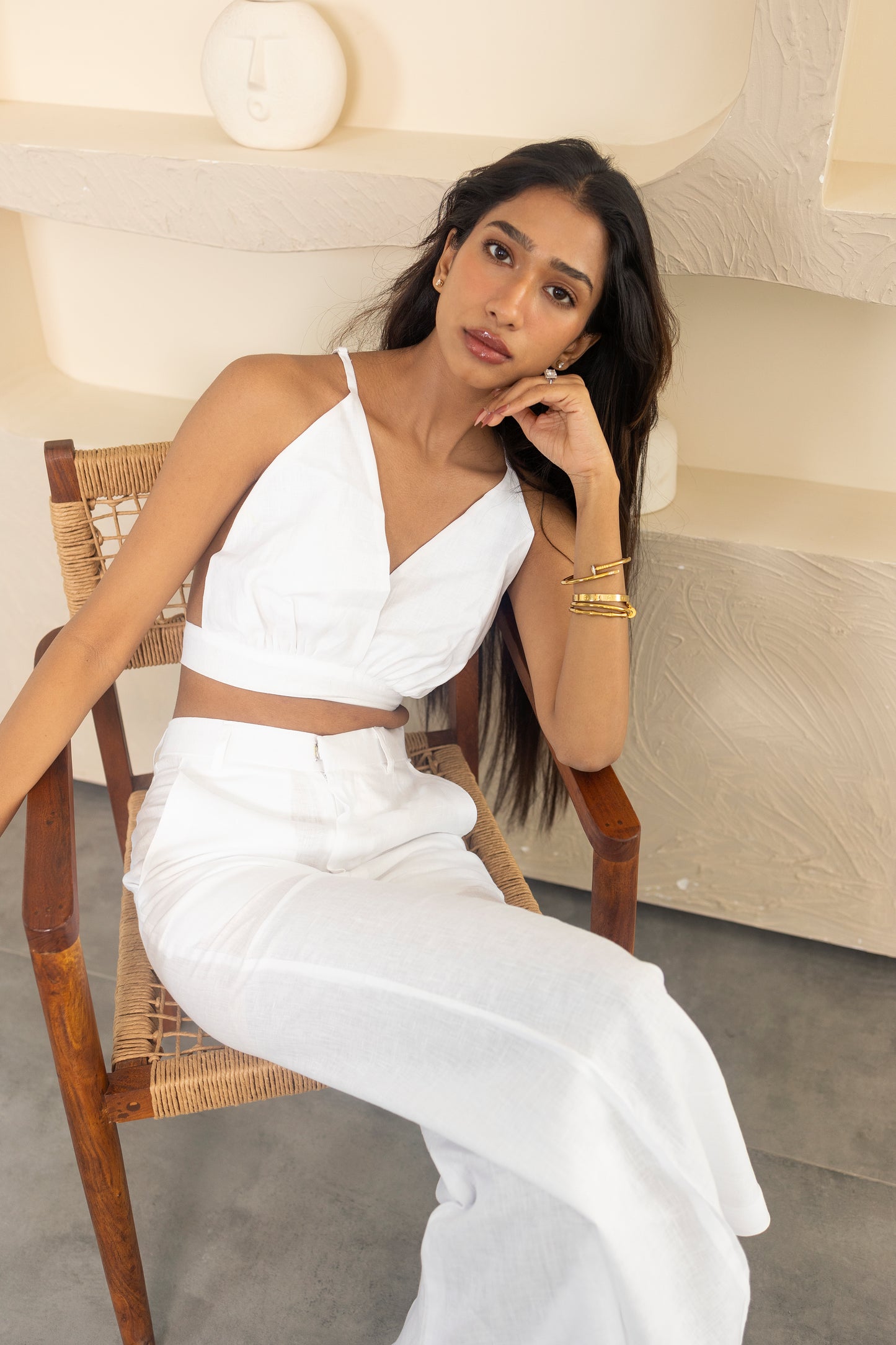 white shirt pant with bralette