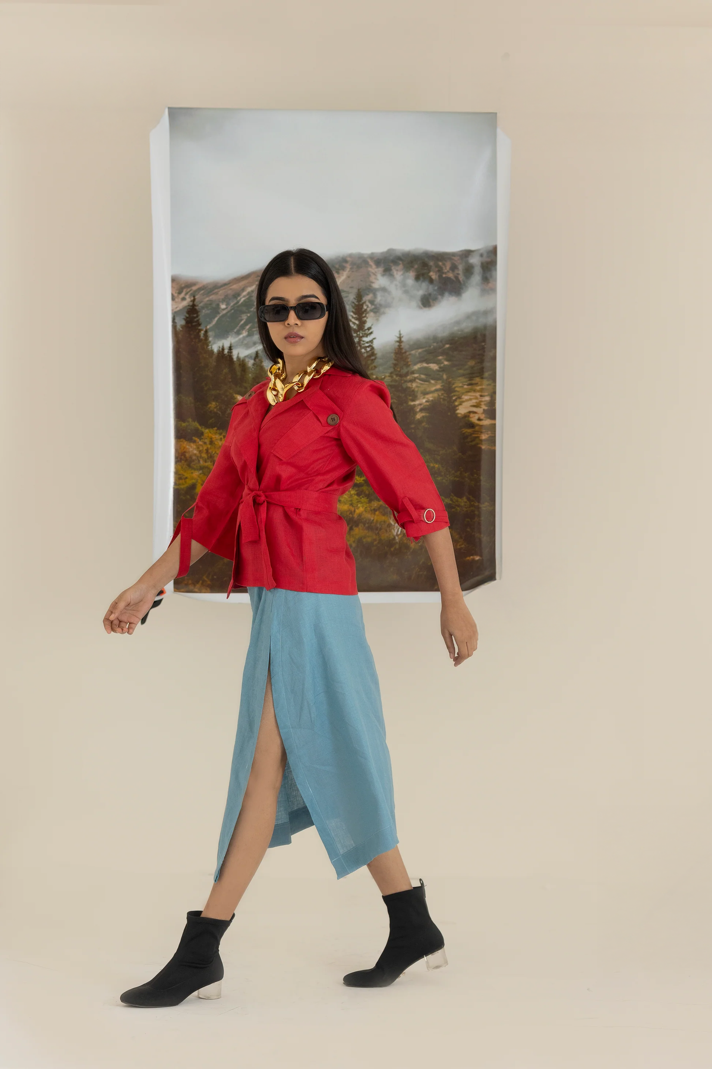 Red Top and Blue Skirt