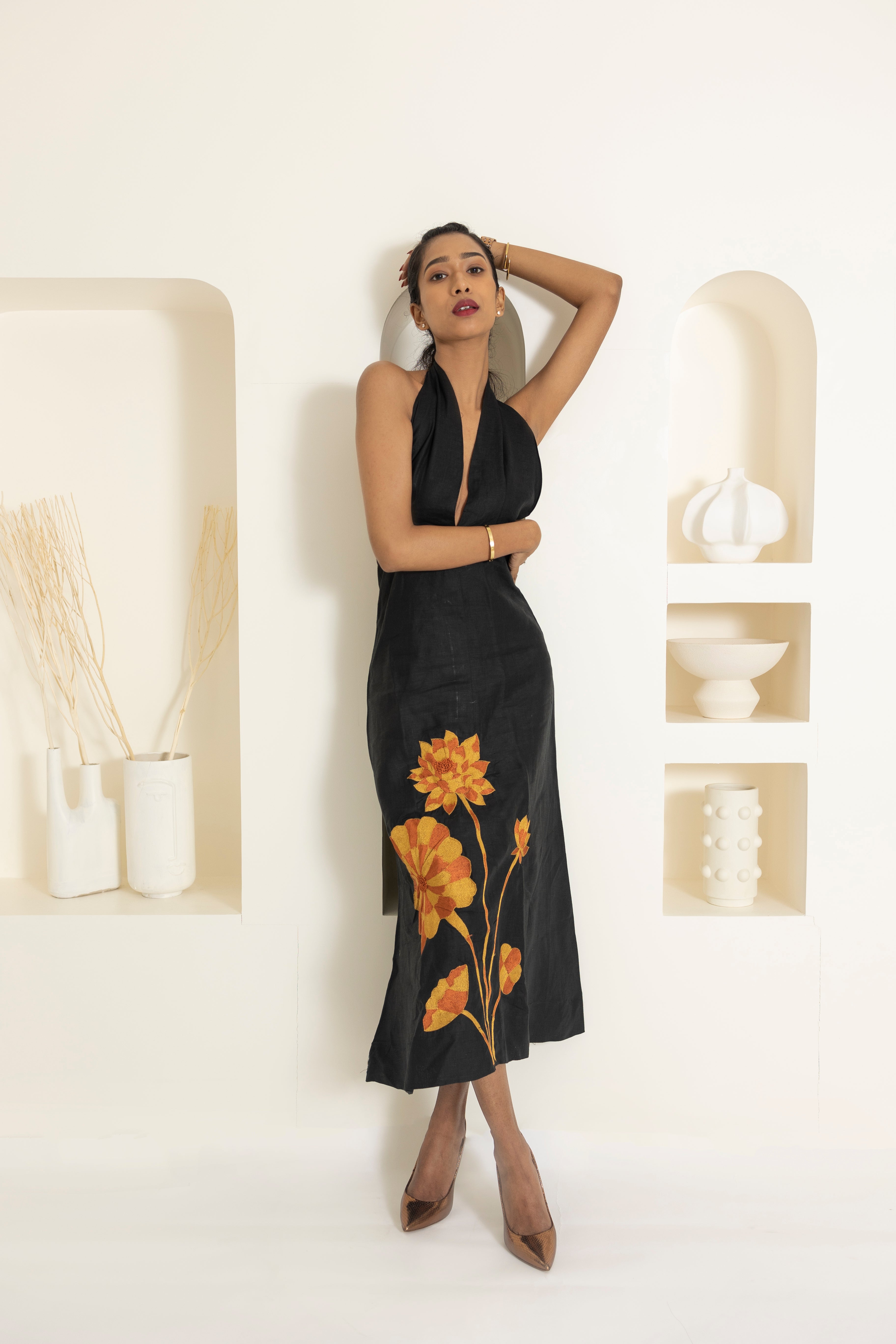 Deep V-Neck with Hand Embroidery