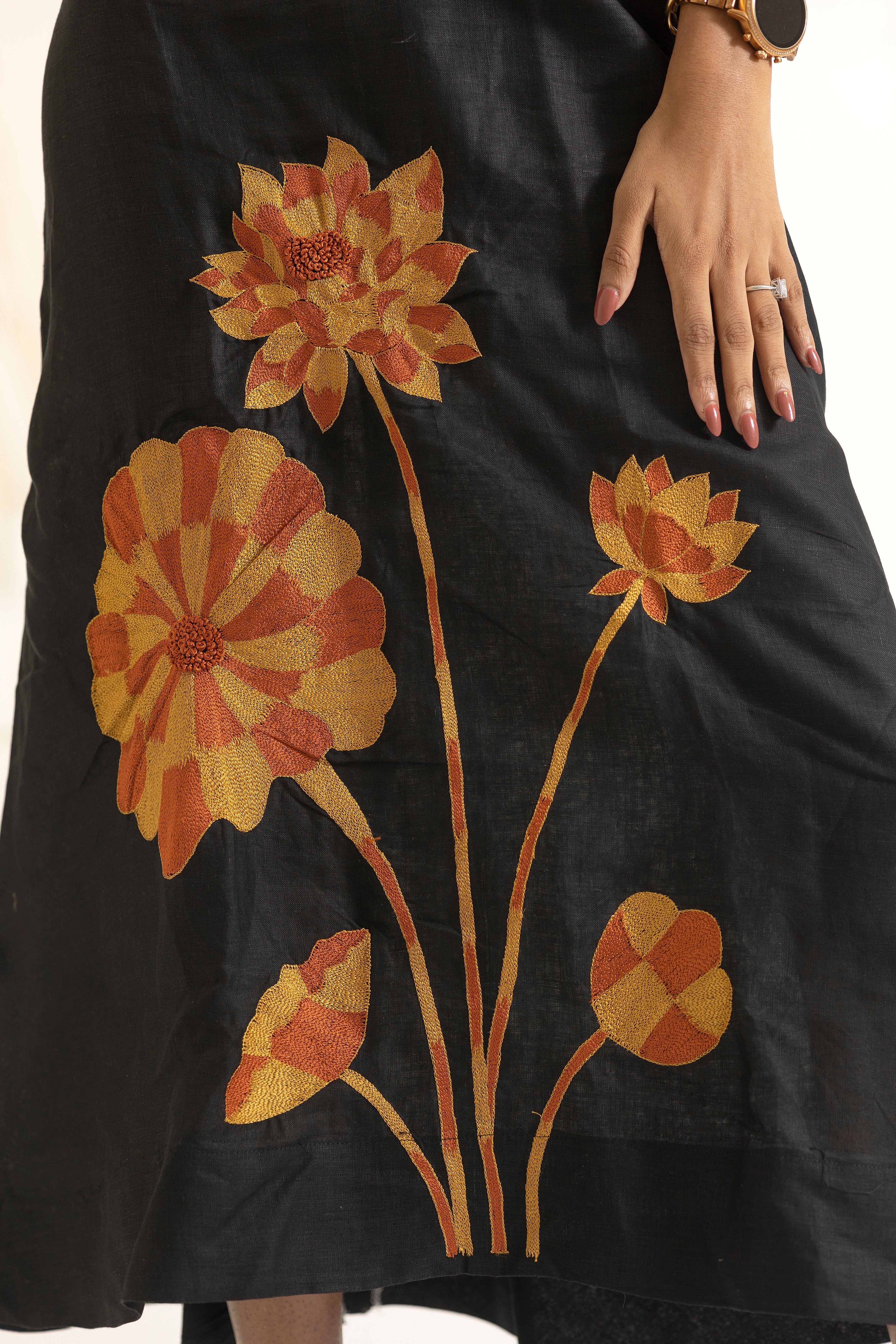 Deep V-Neck with Hand Embroidery