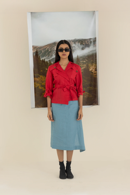Red top and Blue Skirt