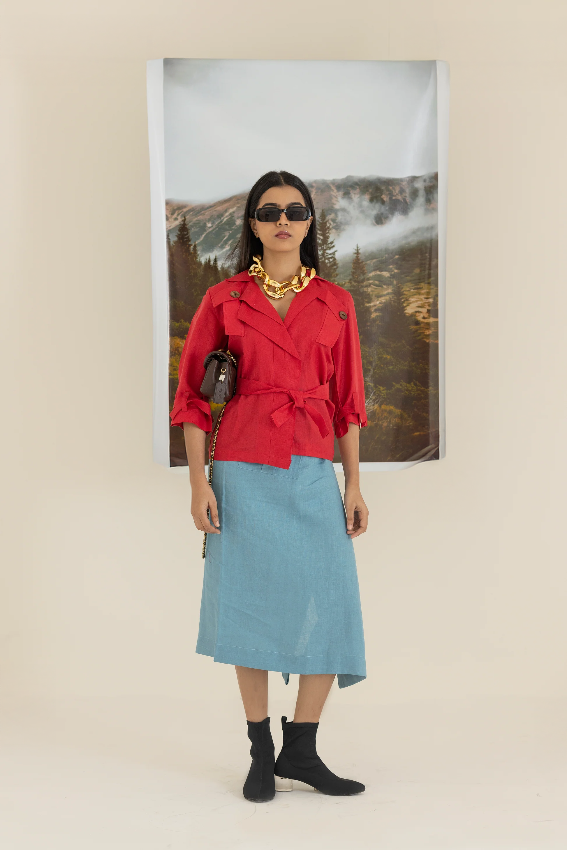 Red Top and Blue Skirt