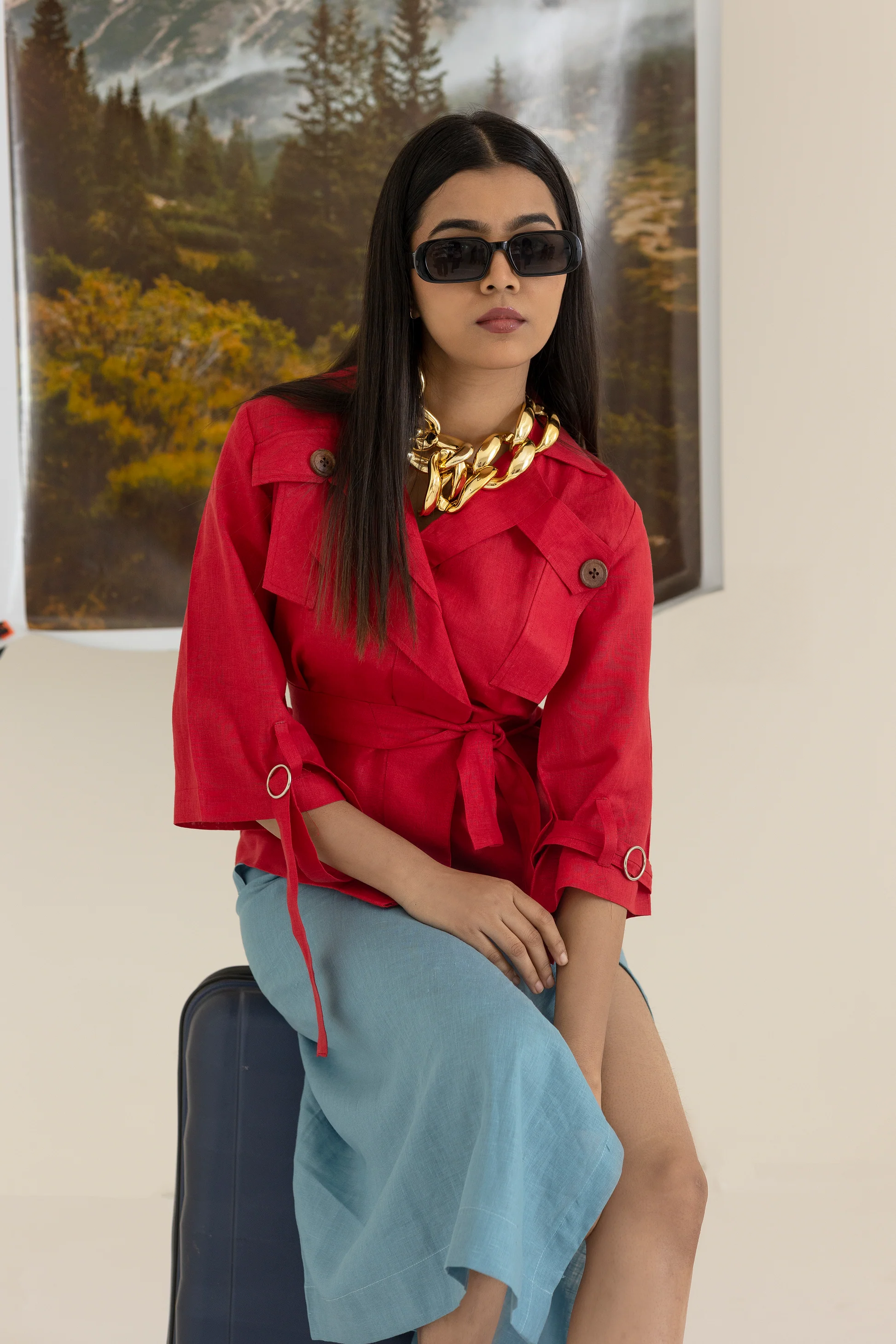 Red Top and Blue Skirt