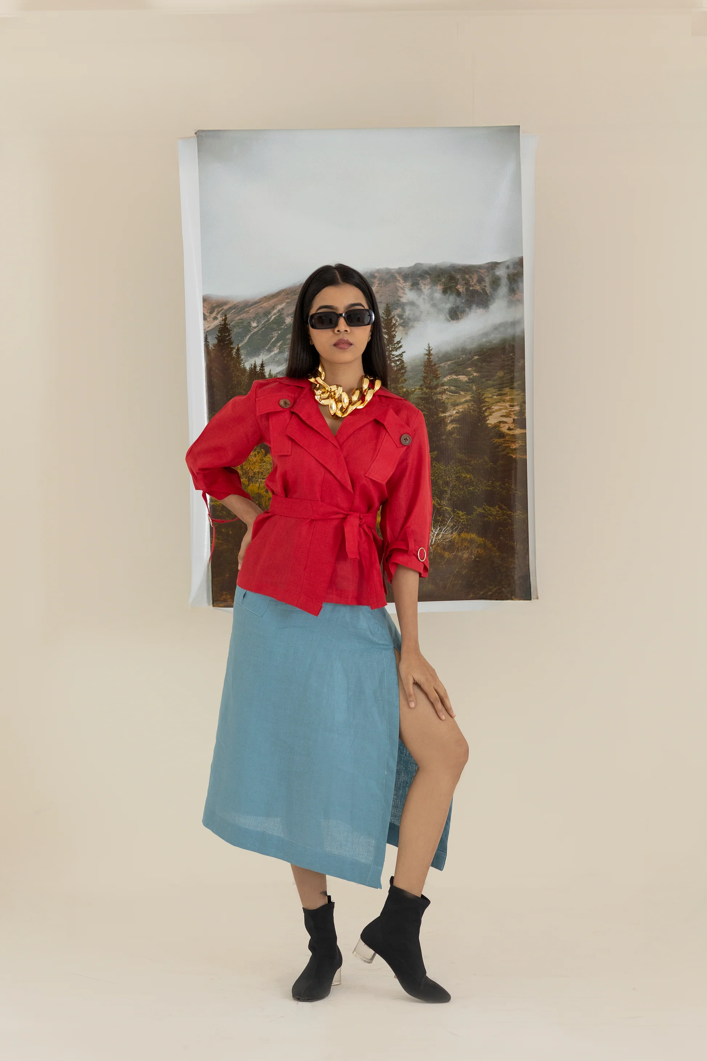 Red Top and Blue Skirt