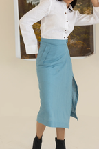 White Shirt  and Blue Skirt
