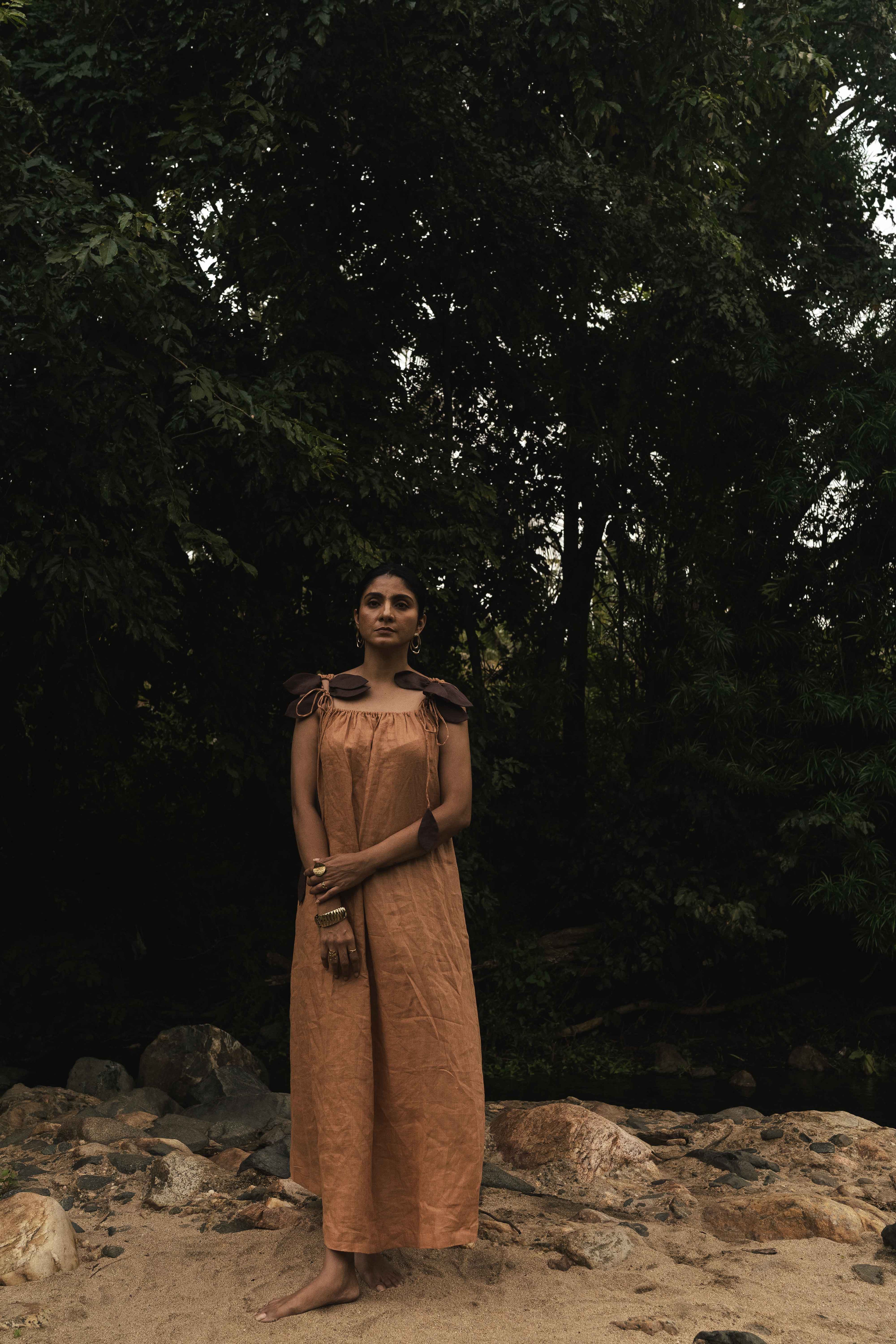 Earthy Ochre Linen Dress