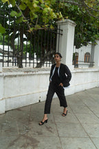 Black & White Crisp Jacket with Top and Pant