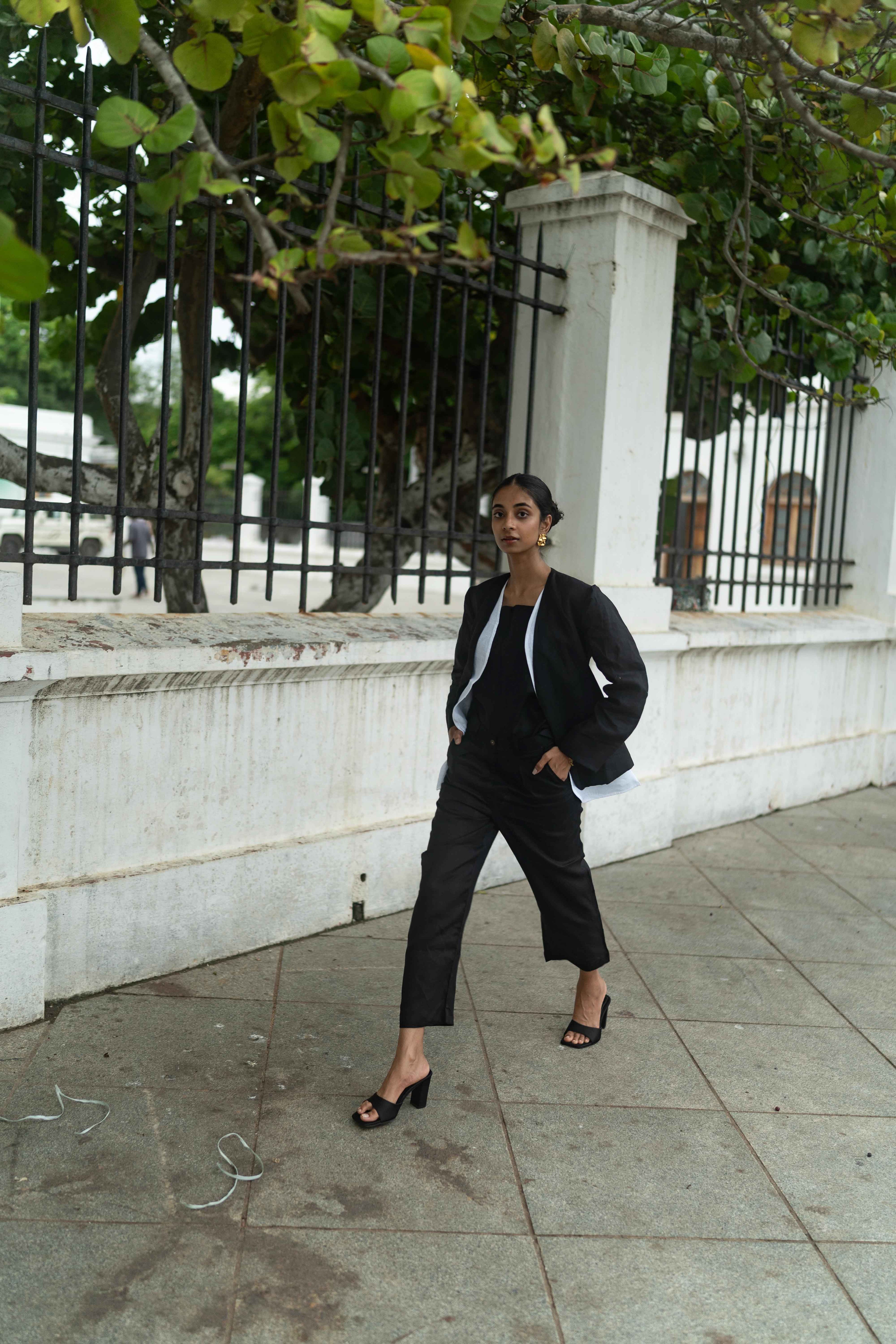 Black & White Crisp Jacket with Top and Pant