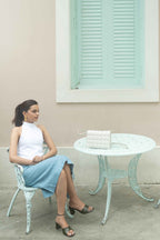 White Halter Top with Linen Blue Skirt
