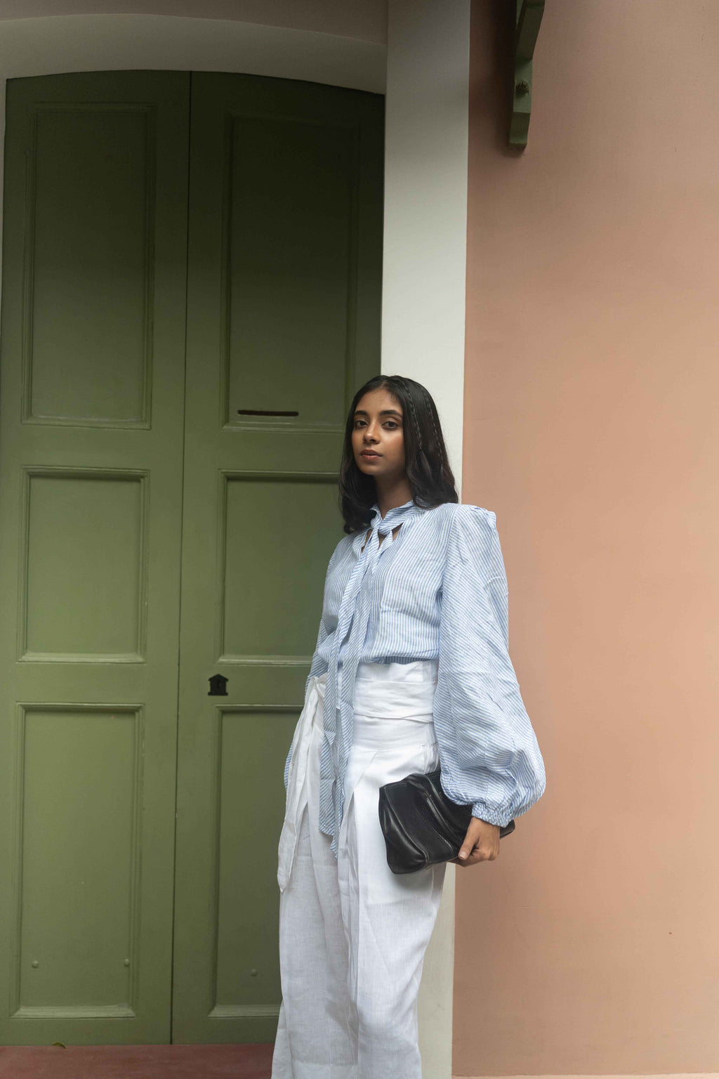 Light Blue Puff-Sleeve & White Culottes