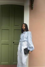 Light Blue Puff-Sleeve & White Culottes