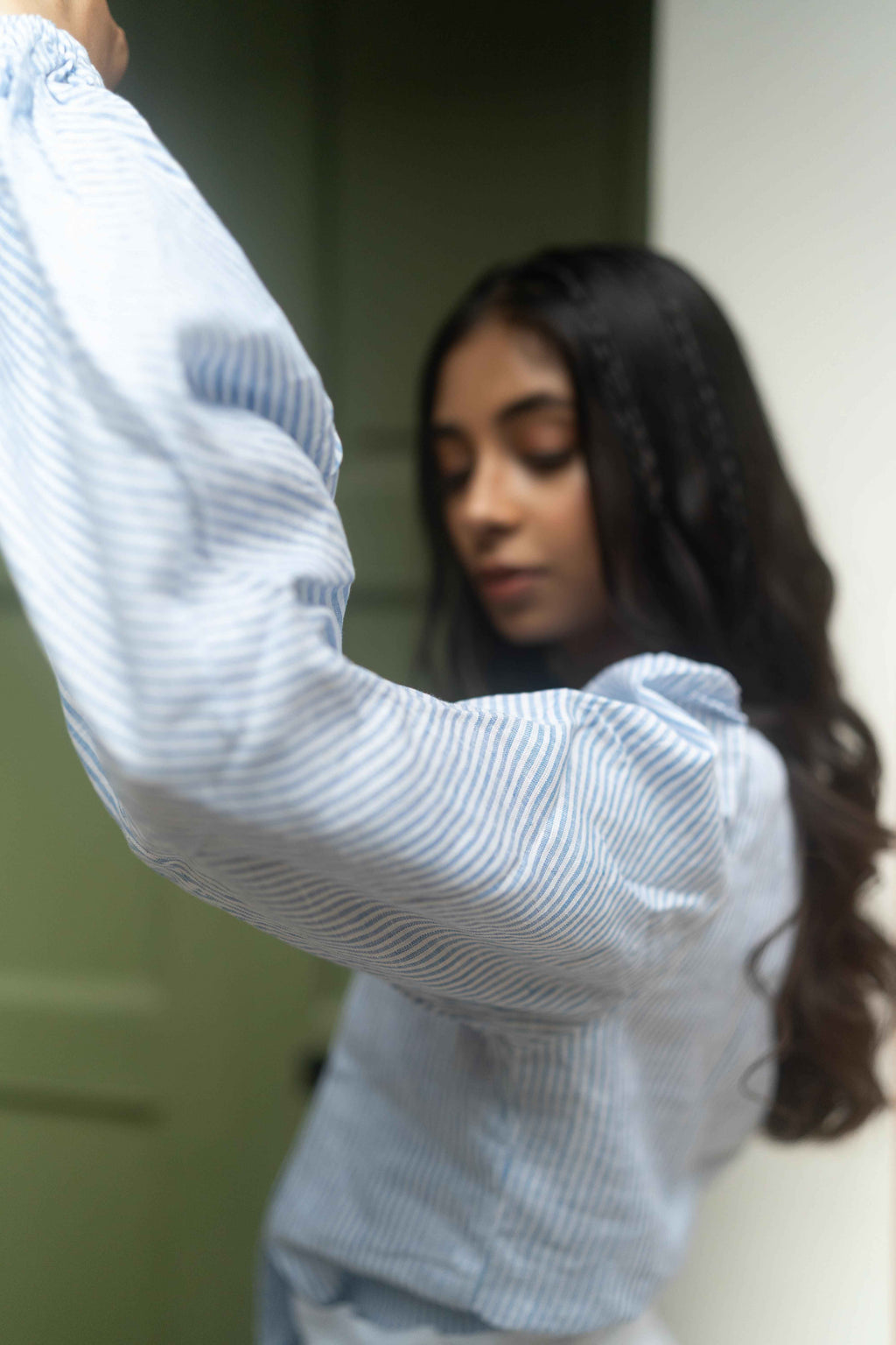 Light Blue Puff-Sleeve & White Culottes