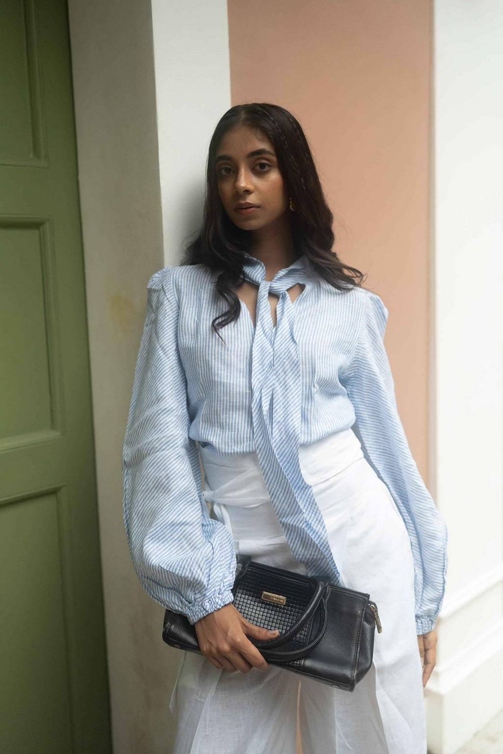 Light Blue Puff-Sleeve & White Culottes