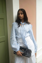 Light Blue Puff-Sleeve & White Culottes