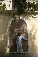 Light Blue Button-Up & White Wide-Legs