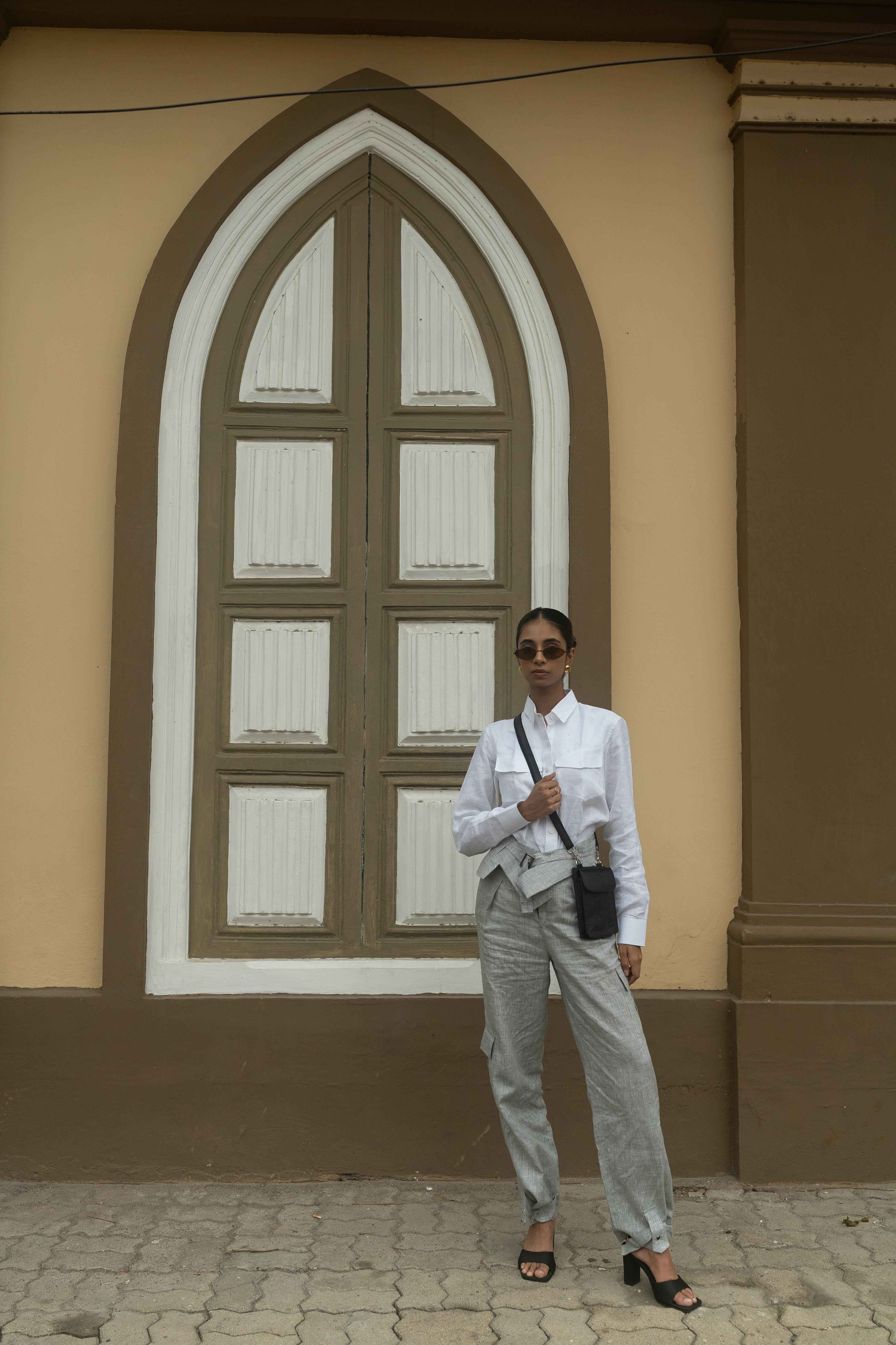 White Utility Shirt & Patterned Trousers
