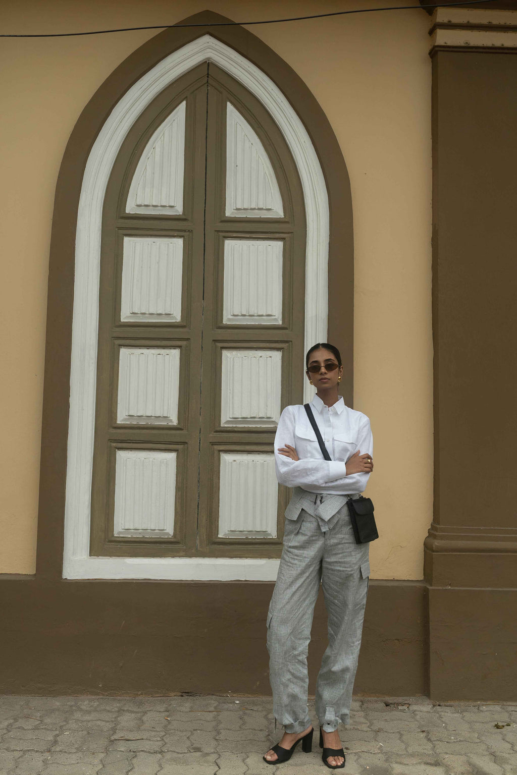 White Utility Shirt & Patterned Trousers