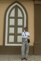 White Utility Shirt & Patterned Trousers