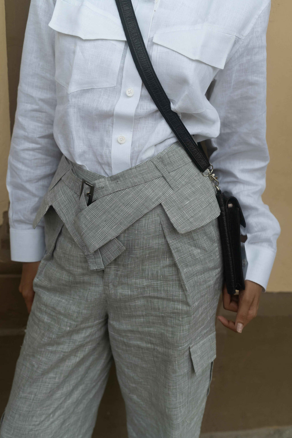 White Utility Shirt & Patterned Trousers