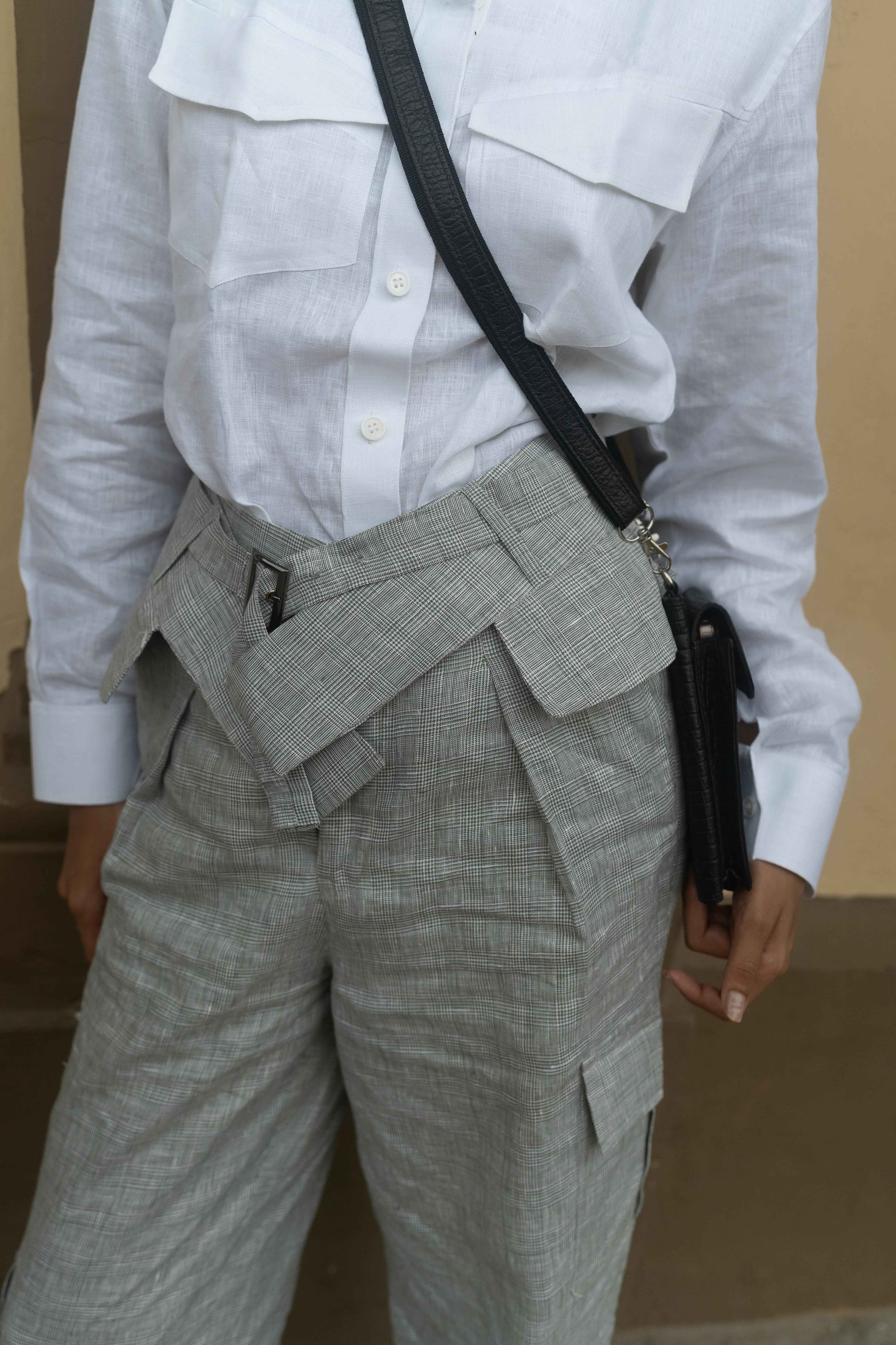 White Utility Shirt & Patterned Trousers
