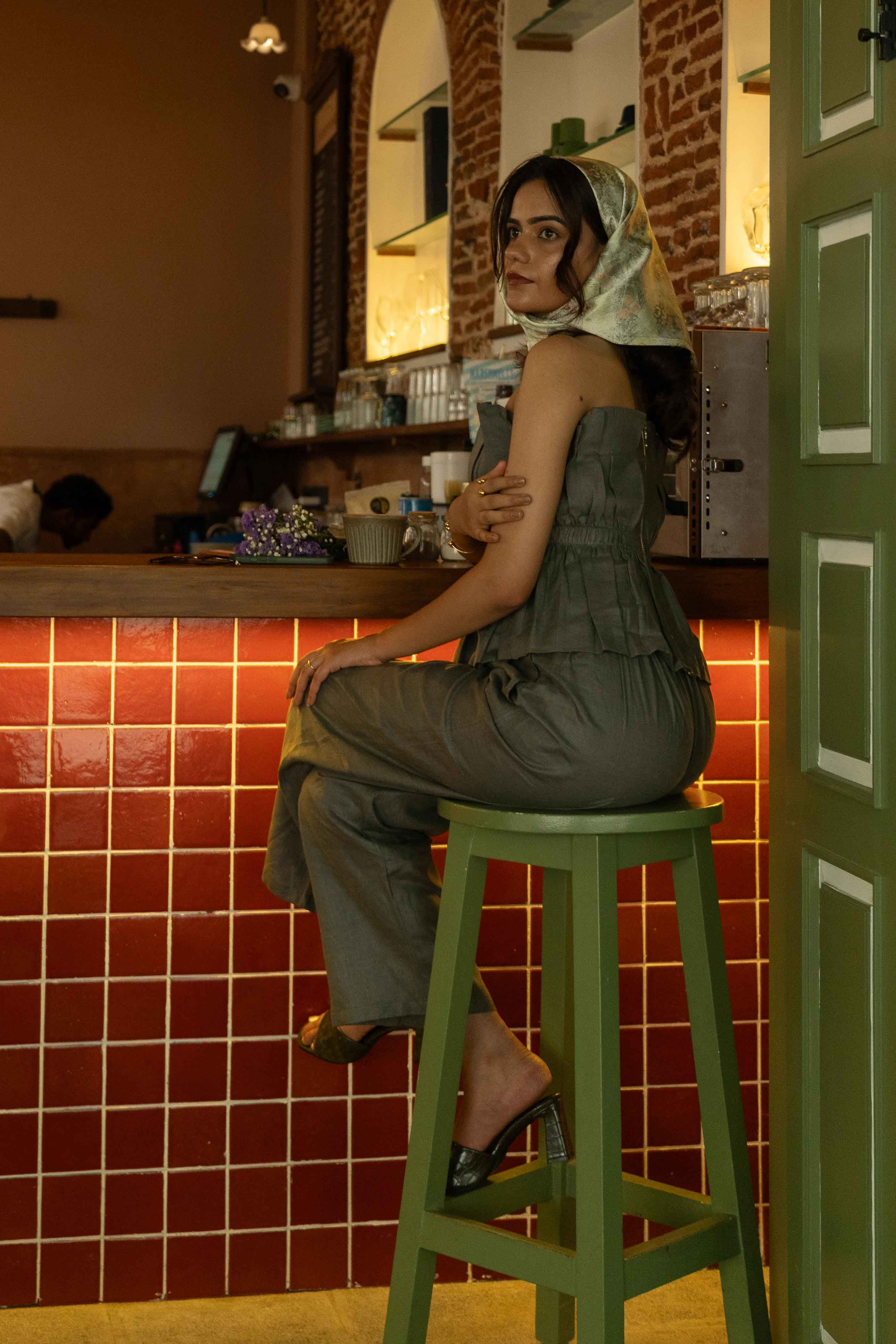 Peplum-Style Top with Relaxed-Fit Trousers