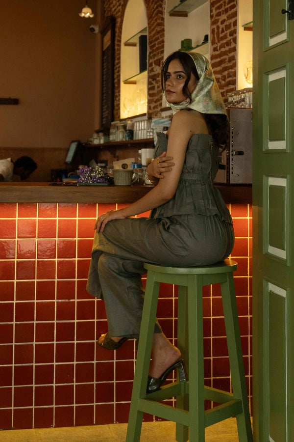 Peplum-Style Top with Relaxed-Fit Trousers