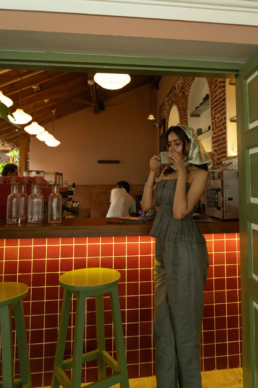 Peplum-Style Top with Relaxed-Fit Trousers