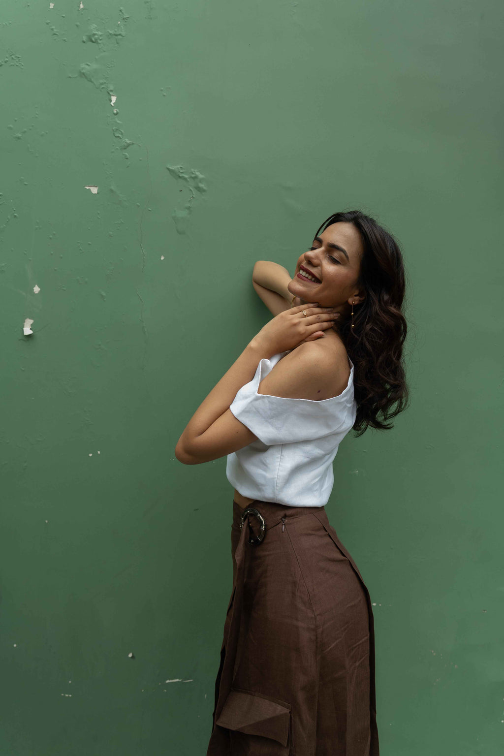 Brown Linen Skirt set