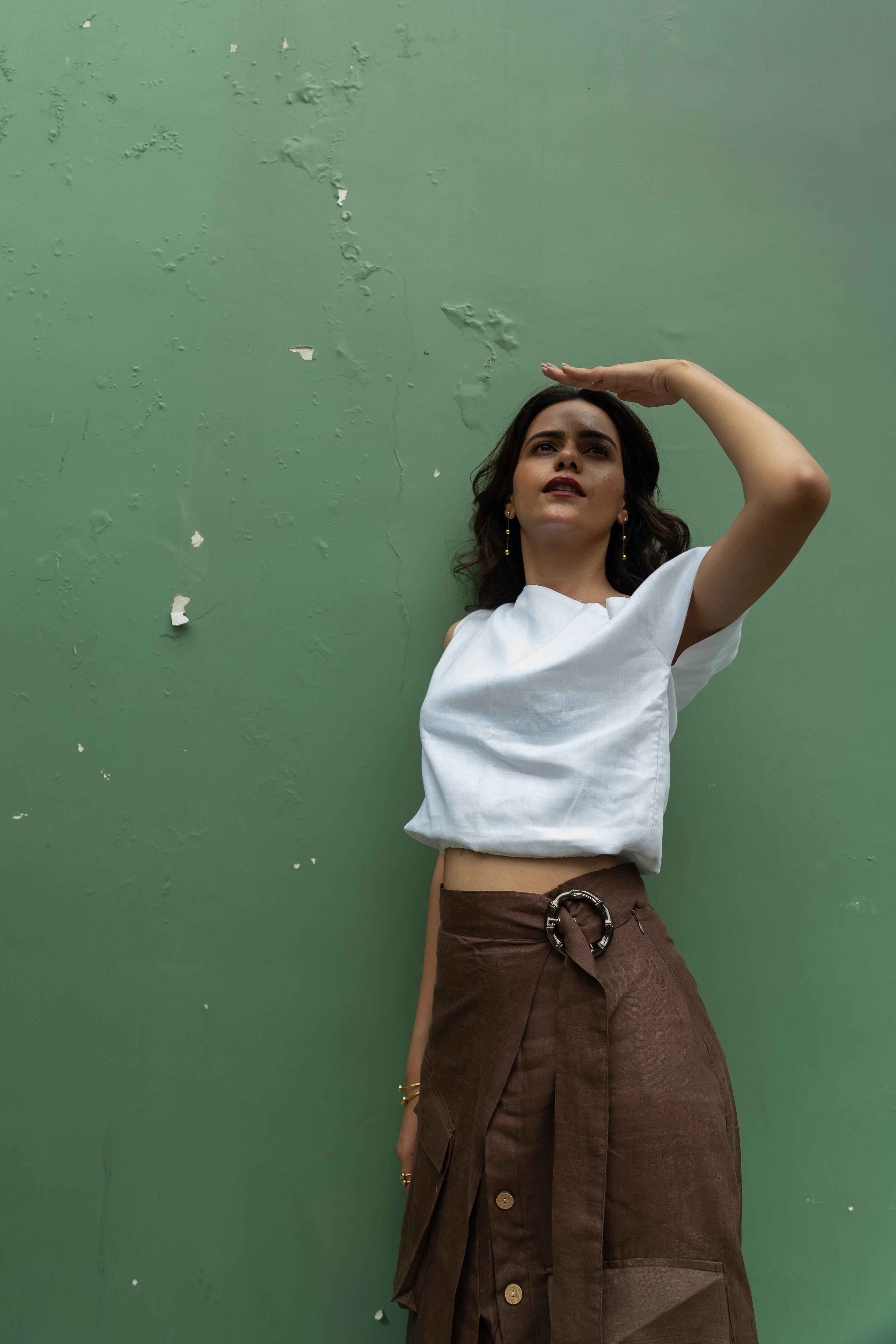 Brown Linen Skirt set