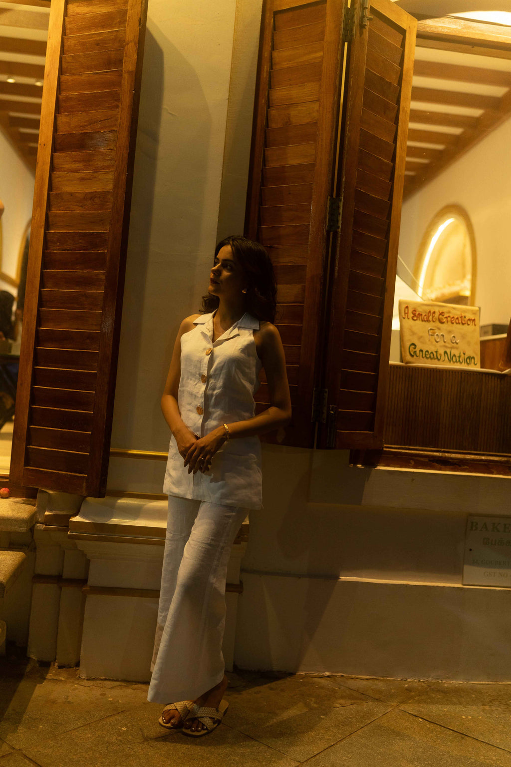 White Halter Neck Top and Straight Pant