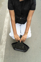 Black Blouse & White Trousers