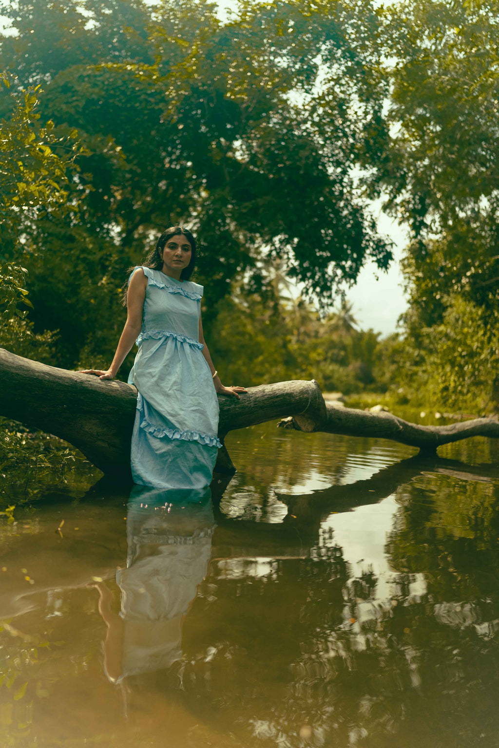 Blue Ruffled Midi Dress