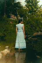 Blue Ruffled Midi Dress